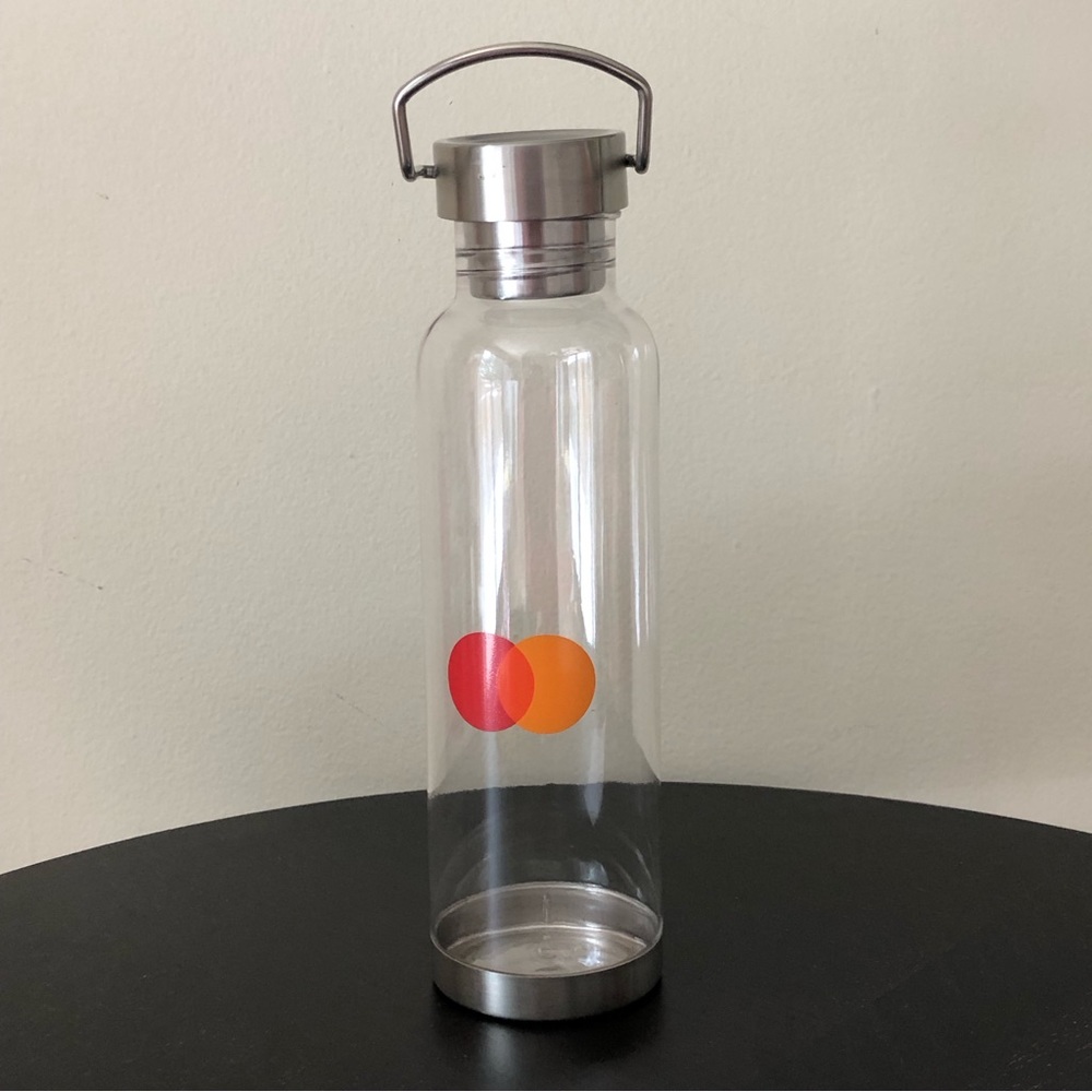 Water bottle . Mastercard logo